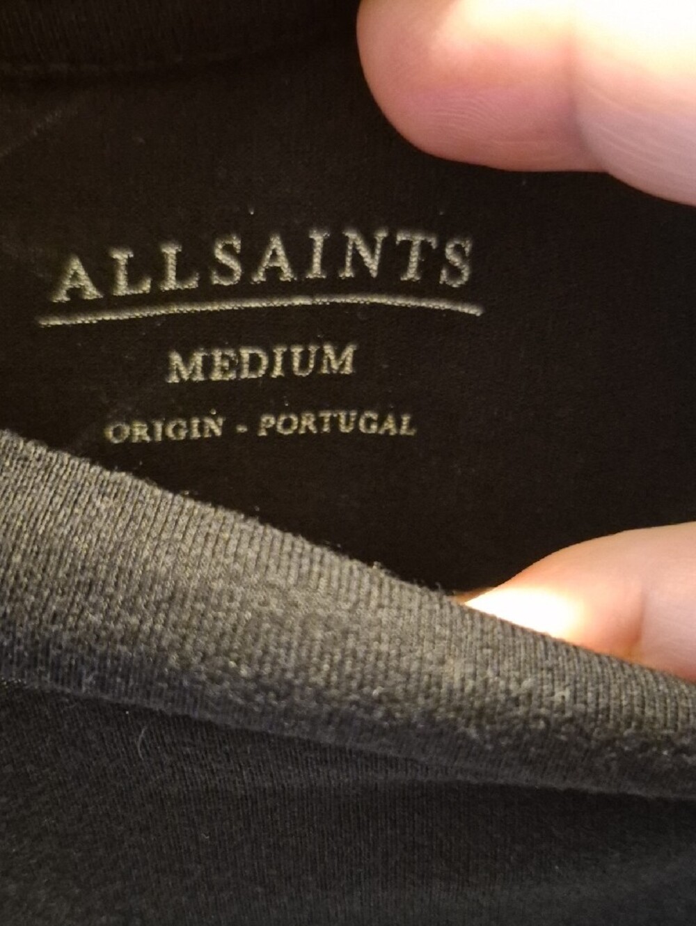 AllSaints Black Short-Sleeve Tee with Metallic Silver Abstract Print Distressed - Picture 2 of 7